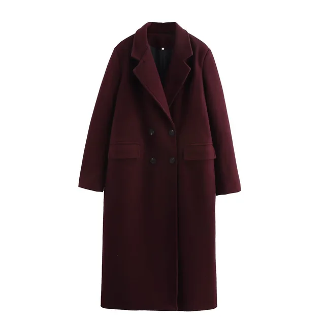 Elegant Slim Lapel Long sleeved Overcoat Jacket Dark Red - Shop at LoveMi