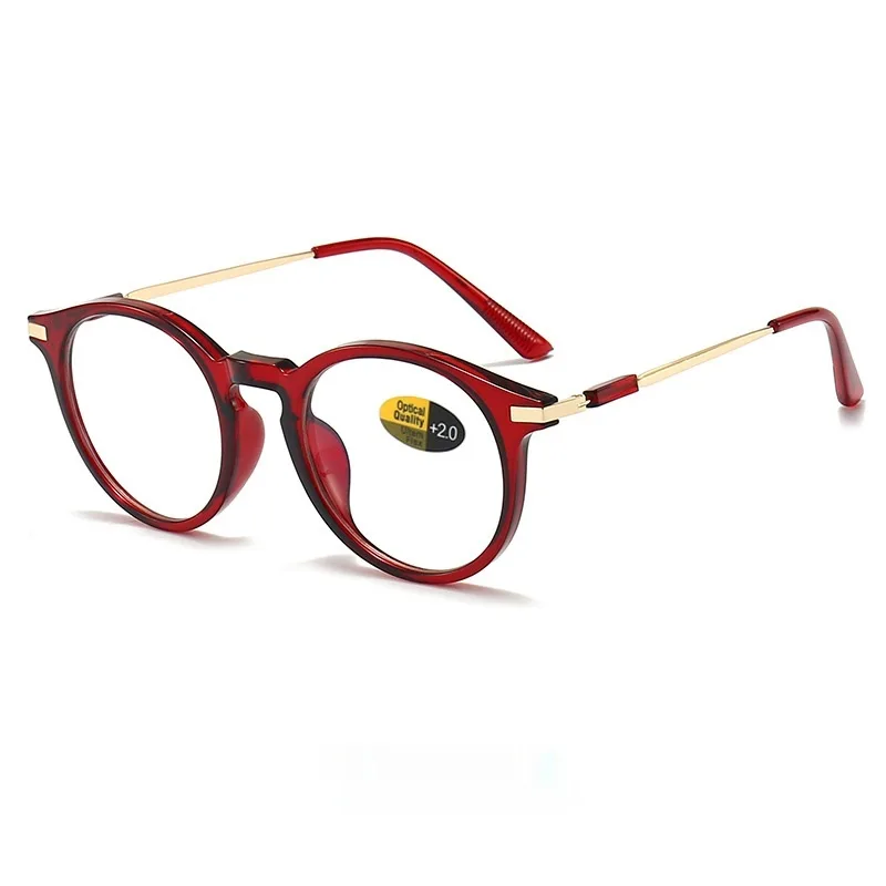 Anti-blue Light Presbyopic Round Frame Glasses - Bright Red Wine Hy2413