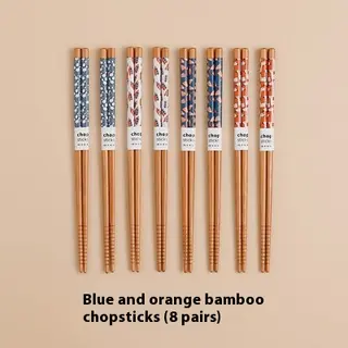Solid Wood Chopsticks Household High-end Exquisite Non-slip Creative - Blue Orange 8 Pairs