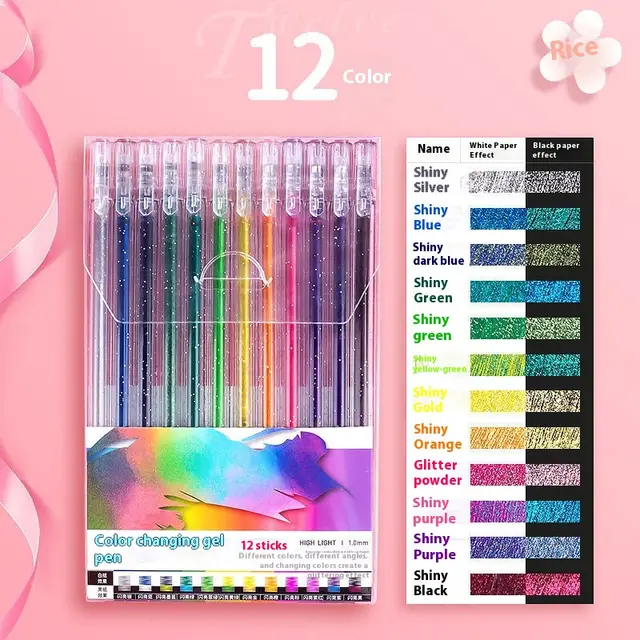 Shiny Crystal Gel Pen Fluorescent Pen Set 12 Color Flash Pen - Shop at LoveMi