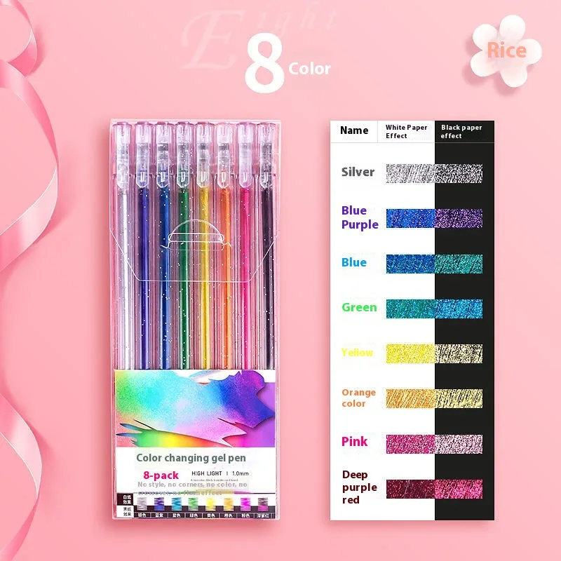 Shiny Crystal Gel Pen Fluorescent Pen Set - 8 Color Flash Pen