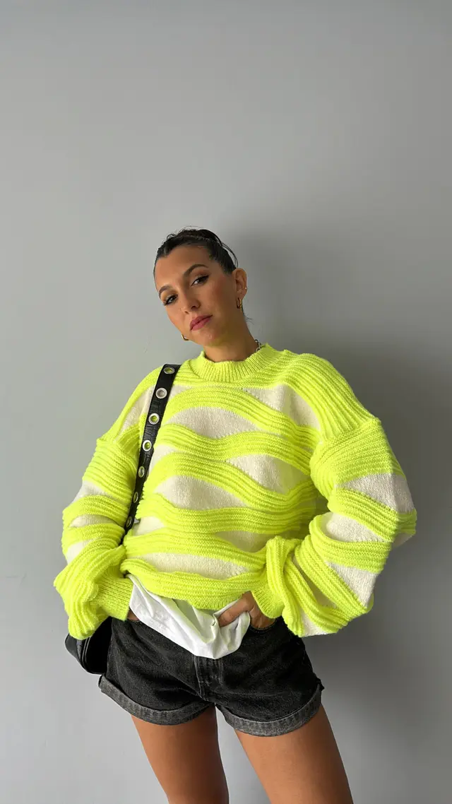 Knitted Bottoming Shirt Round Neck Pullover Top Fluorescent Green - Shop at LoveMi