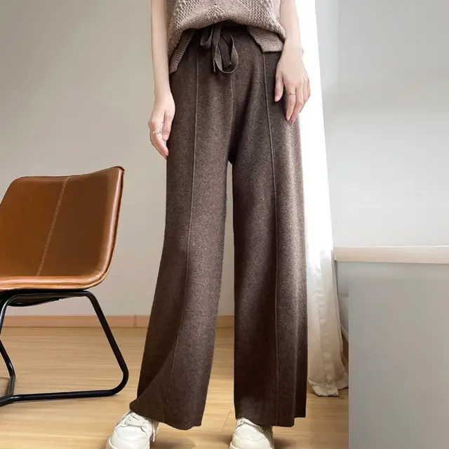 Autumn And Winter New High Waist Loose And Slimming Knitted Trousers Caramel Mocha - Shop at LoveMi