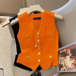 Classic Style V-neck Ice Silk Knitted Vest - Orange