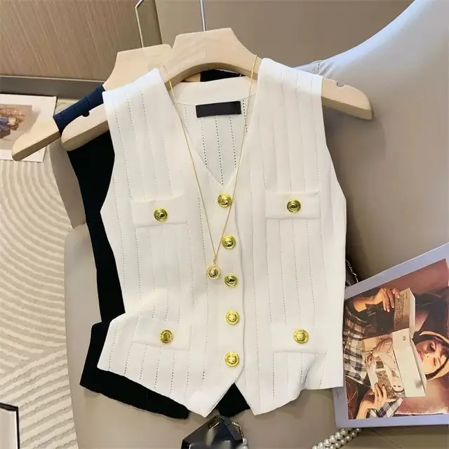 Classic Style V neck Ice Silk Knitted Vest White - Shop at LoveMi
