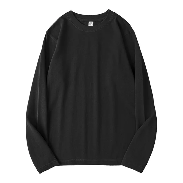 Heavy Cotton Long sleeved T shirt Solid Color White Round Neck Black Long Sleeve 250G - Shop at LoveMi