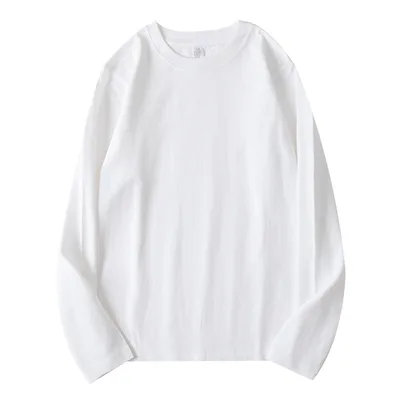 Heavy Cotton Long sleeved T shirt Solid Color White Round Neck White Long Sleeve 250G - Shop at LoveMi