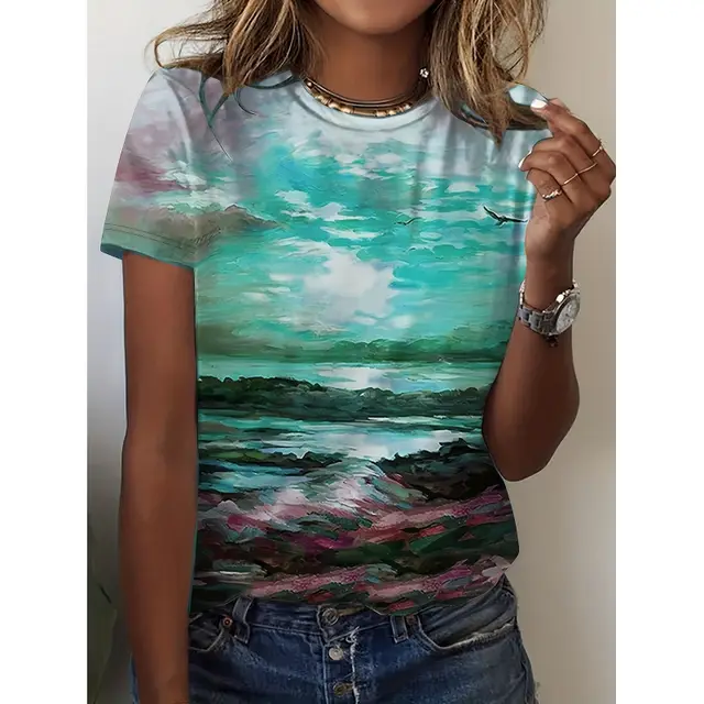 Women's Fashion 3D Printed Casual Short Sleeve Hai032 - Shop at LoveMi