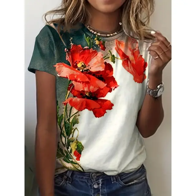 Women's Fashion 3D Printed Casual Short Sleeve Hai036 - Shop at LoveMi
