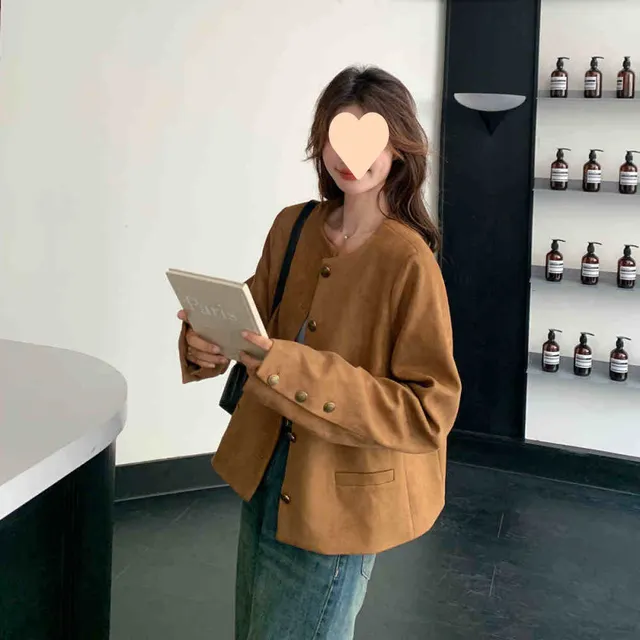 Classic Style Faux Suede Plus Size Coat For Women Khaki - Shop at LoveMi