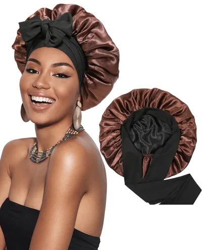 Double layer Ribbon Round Cap Bow Hair Care Wide brimmed Hat Coffee - Shop at LoveMi