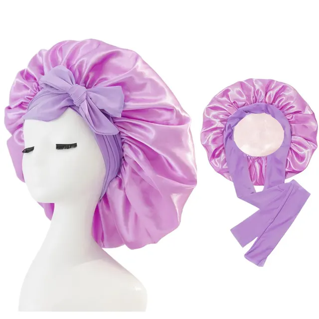 Double layer Ribbon Round Cap Bow Hair Care Wide brimmed Hat Medium Violet - Shop at LoveMi