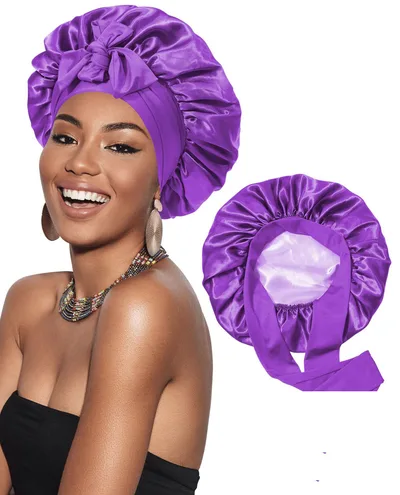 Double layer Ribbon Round Cap Bow Hair Care Wide brimmed Hat Purple - Shop at LoveMi