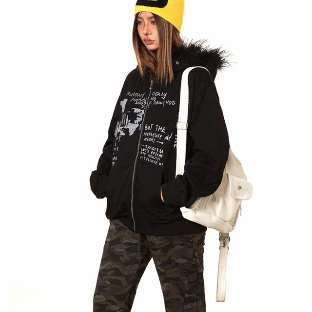 Thin Velvet Fur Collar Hood Short Sweater Design Black - Shop at LoveMi