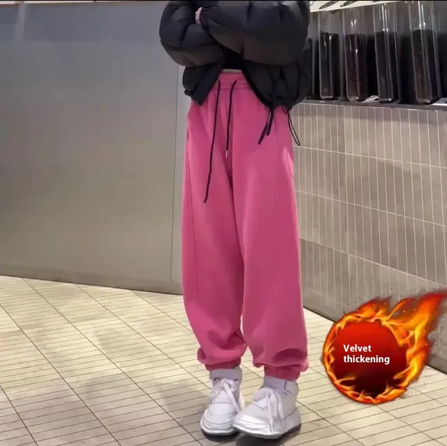 High Waist Thickened Warm Sports Casual Pants Peach Pink - Shop at LoveMi
