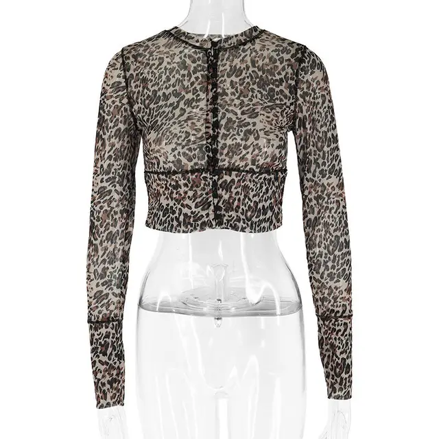 Leopard Print Slim Long Sleeve Top Fashion Women's Wear Leopard Print - Shop at LoveMi