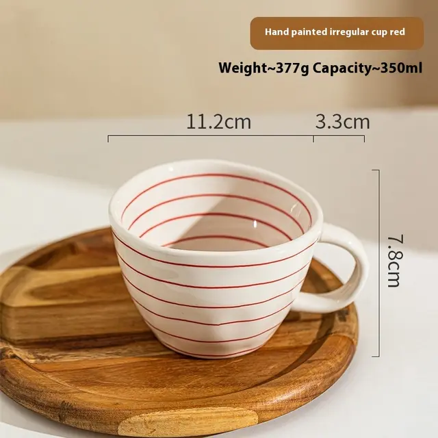 Ins Style Retro Hand pinching Irregular Ceramic Mug Red Round Pattern - Shop at LoveMi