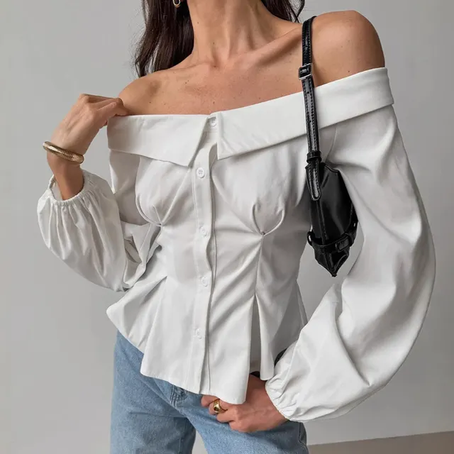 Sexy Solid Color Off shoulder Shirt White - Shop at LoveMi