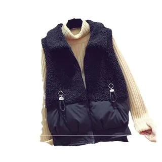 Winter New Polo Collar Lamb Wool Vest Women's Short Korean Style - Black