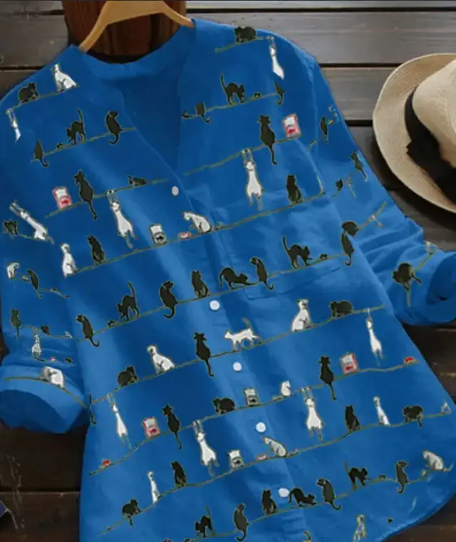 Spring New Cartoon Printed T shirt Long Blue - Shop at LoveMi