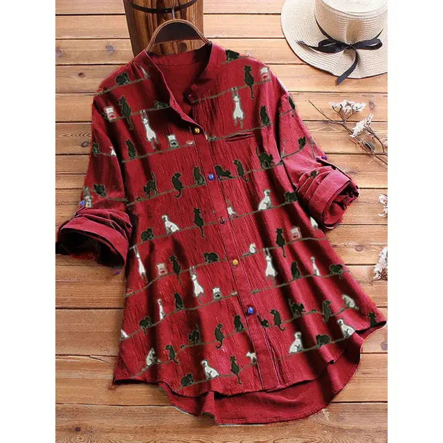 Spring New Cartoon Printed T shirt Long Red - Shop at LoveMi