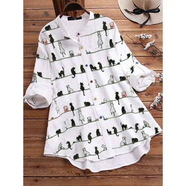 Spring New Cartoon Printed T shirt Long White - Shop at LoveMi
