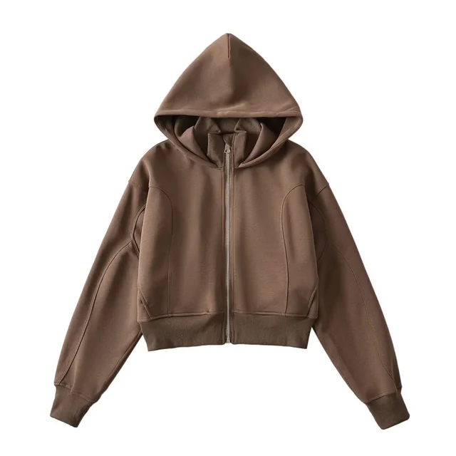 American Short Zipper Sweater Slim Fit Sports Hoodie Brown - Shop at LoveMi