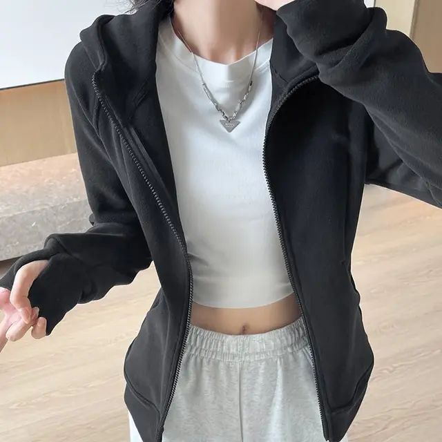 Fleece lined Stand Collar Sweater Polar Fleece Yoga Clothes Dark Gray - Shop at LoveMi