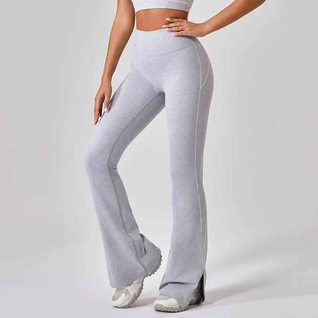 High Waist Tight Nude Feel Hip Lifting Yoga Bell bottom Pants Women Heather Gray - Shop at LoveMi