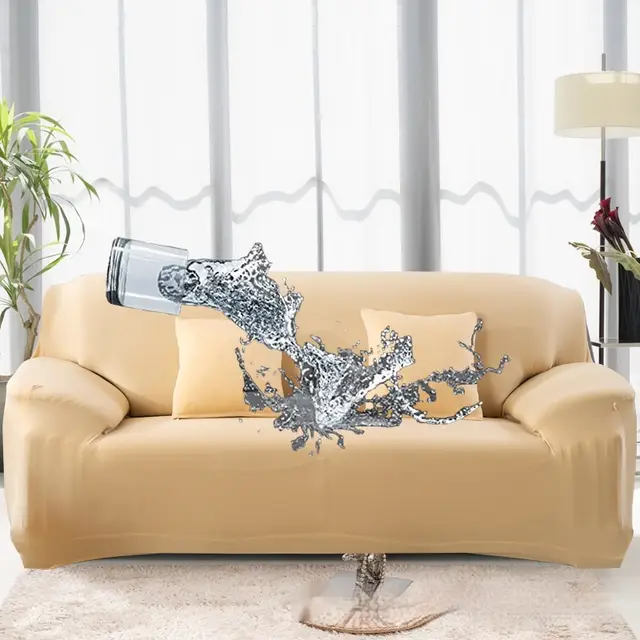 Solid Color Elastic Waterproof Sofa All inclusive Milk Silk Cover Beige - Shop at LoveMi