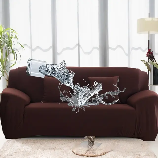 Solid Color Elastic Waterproof Sofa All inclusive Milk Silk Cover Brown - Shop at LoveMi