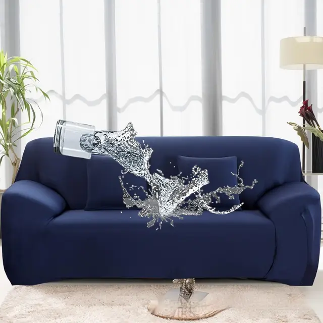 Solid Color Elastic Waterproof Sofa All inclusive Milk Silk Cover Navy Blue - Shop at LoveMi