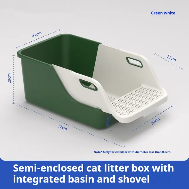Semi Enclosed Integrated High Splash Proof Cat Litter Box Greenish White - Shop at LoveMi