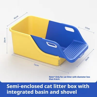 Semi Enclosed Integrated High Splash Proof Cat Litter Box Yellow And Blue - Shop at LoveMi