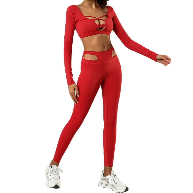 Beauty Back Hollow Out High Waist Workout Training Yoga Suit Wine Red - Shop at LoveMi