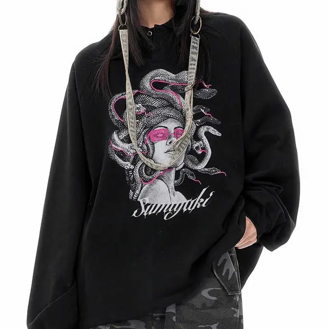 Knitted Medusa Snake Year Polo Long sleeved T shirt Top Autumn And Winter Black Primer Sweater Black - Shop at LoveMi
