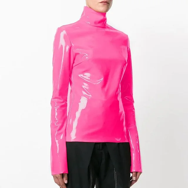 European And American PU Leather Casual Slim fit Long Sleeve Pink - Shop at LoveMi