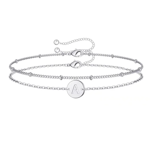 Silver Round 26 Letters Double Layer Bracelet Female Stainless Steel Small Rice shaped Beads Layered Silver Layered Bracelet - Shop at LoveMi