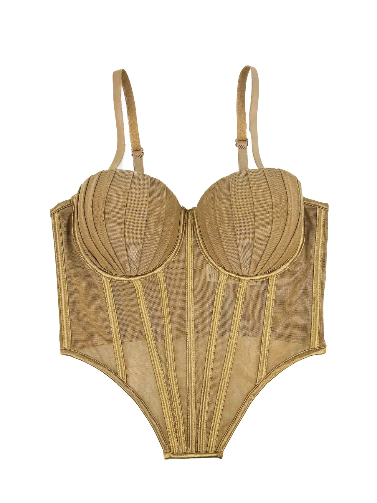 Pleated Design Fishbone Corset Outer Wear Shaping - Camel