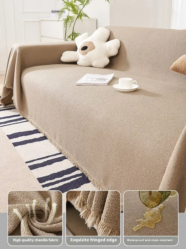 Teddy Plush Waterproof Sofa Cover Sets Of Towels Four Seasons Universal Non slip Warm Brown - Shop at LoveMi