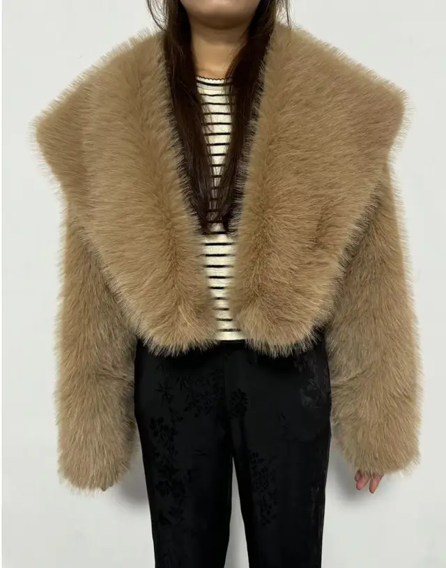Fur Coat Women's Long Sleeve Camel - Shop at LoveMi