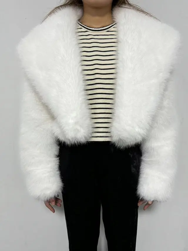 Fur Coat Women's Long Sleeve White - Shop at LoveMi
