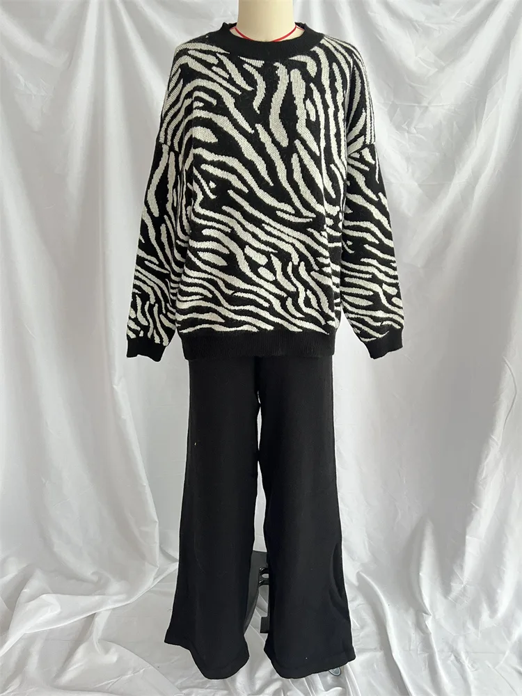 Commuter Knitted Two piece Zebra Pattern Contrast Color Black Suit - Shop at LoveMi