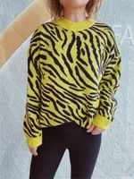 Commuter Knitted Two-piece Zebra Pattern Contrast Color - Yellow