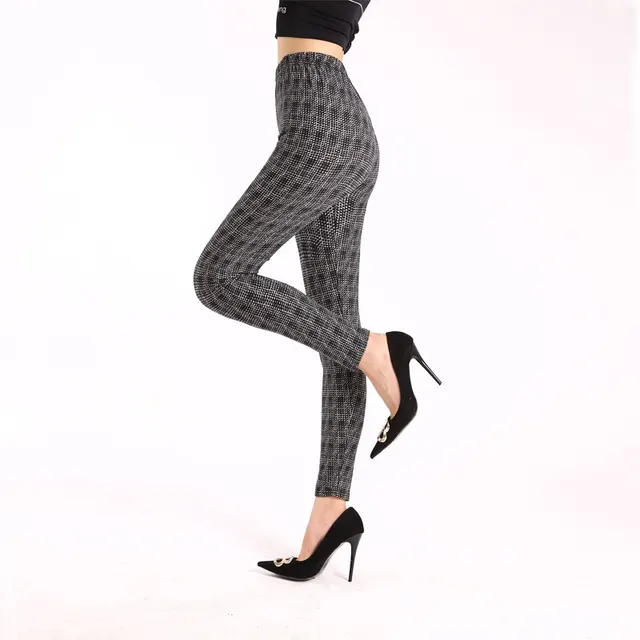 Autumn Underwear Leggings Stretch Printed High waisted Trousers Fine Plaid Black And Gray - Shop at LoveMi
