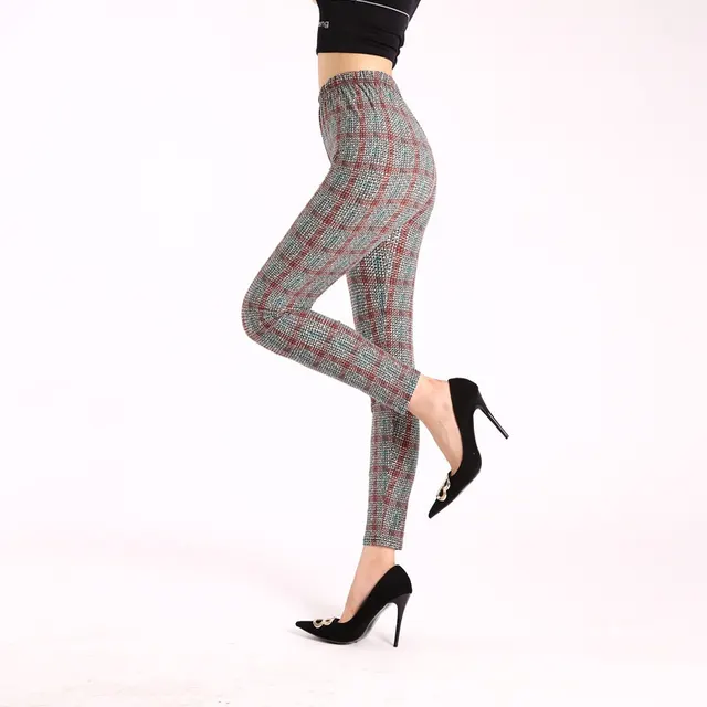 Autumn Underwear Leggings Stretch Printed High waisted Trousers Fine Plaid Blue - Shop at LoveMi