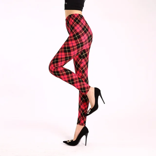 Autumn Underwear Leggings Stretch Printed High waisted Trousers Red Diamond Plaid Yellow Line - Shop at LoveMi