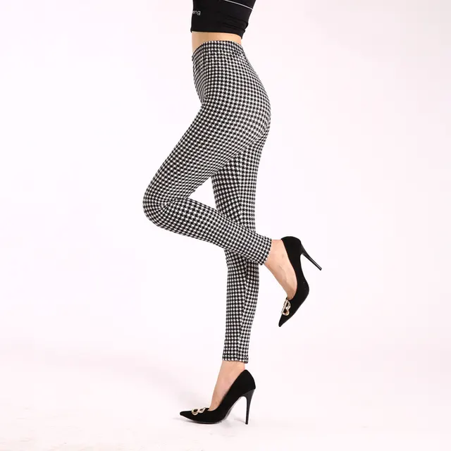 Autumn Underwear Leggings Stretch Printed High waisted Trousers White Houndstooth - Shop at LoveMi