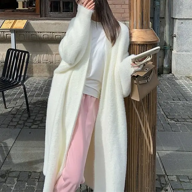 Lengthen And Thicken Long Sweater Coat White - Shop at LoveMi