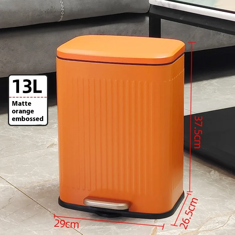 Stainless Steel Trash Can Kitchen Hygiene - Matte Orange Gold 13L Embossed